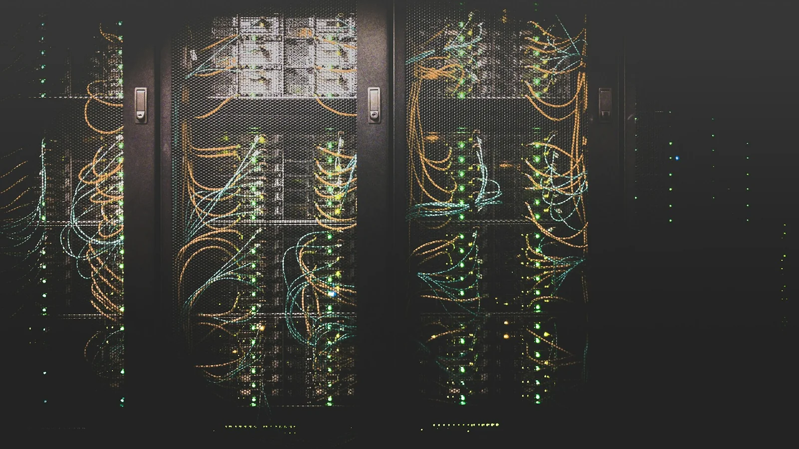 Secured data-center network racks representing ISO 27001 compliance